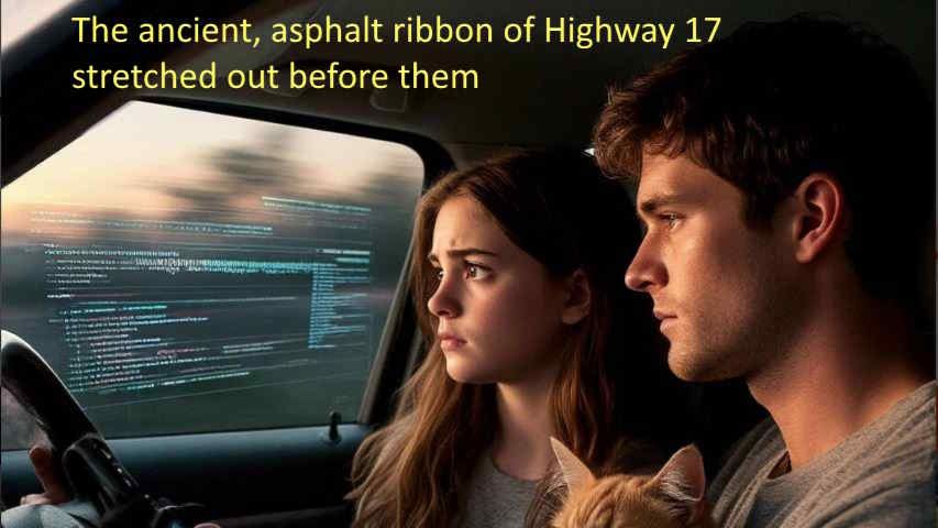 Story # 300 : The ancient, asphalt ribbon of Highway 17 stretched out before them