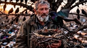 Бомж Василий спас скворцов, гнездо которых чуть не снесли при обрезке дерева!