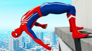 Человек-паук интересные прыжки и падения! Игровой процесс ГТА 5. Яркие мультики для детей смотреть!