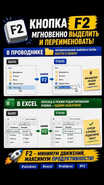 F2 – просто переименуй это #проводник #файл #Excel #hotkeys #tipsandtricks #lifehack #якавюрич