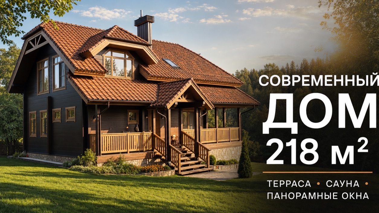 Современный дом из клееного бруса 218 м² | Обзор загородного дома | Терраса, сауна, панорамные окна