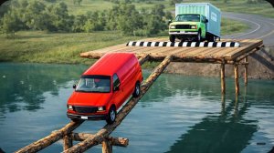 «Тачки против невозможного бревенчатого моста» №9 в BeamNG Drive! (2)