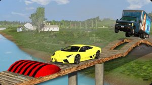 Машины против бревенчатого моста с лежачим полицейским - BeamNG Drive - 🔥 Сборник ULTIMATE Edition