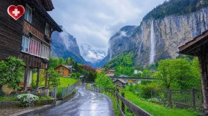 Switzerland, Lauterbrunnen - Rainy walk, Misty Waterfalls & Swiss Alpine Serenity