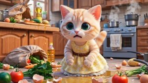 Первая готовка котёнка превращается в полный хаос | Мама-кошка преподаёт ему ценный урок