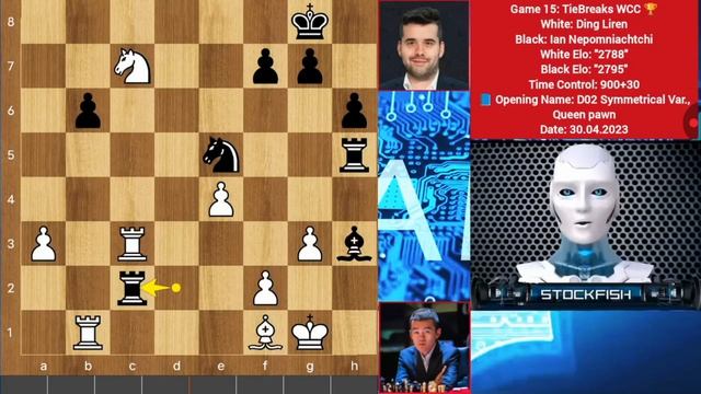 «Stockfishпроанализировалпартиитай‑брейка_ЯнНепомнящийпротив ДинЛижэня_ Чемпионат мира по шахматам»р