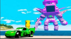 Супер-грузовик Mack Titan против легковых машин: Халк и Молния Маккуин — Побег в BeamNG.drive