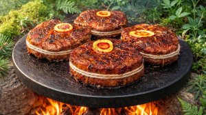 Бифштексы из говядины Оссобуко, запеченные  на раскаленных камнях на открытом воздухе