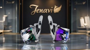 Серьги Куб 8 мм, (Покрытие: Черненое серебро. Кристалл Swаrоvski ) «Jenavi»,  К1-033