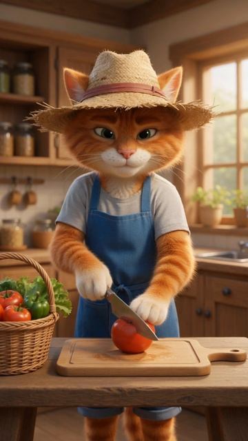 кот и овощи