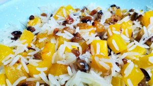 Сладкий плов с тыквой и изюмом на сковороде🍇