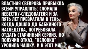 Властная свекровь думала что сломала невестку-следователя, но уронив старинный сервис бабушки
