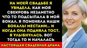 На моей свадьбе я увидела, как свекровь подсыпала что-то в мой бокал. я поменяла наши бокалы. когда
