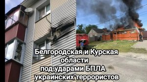 Белгородская и Курская области под ударами БПЛА украинских террористов.
