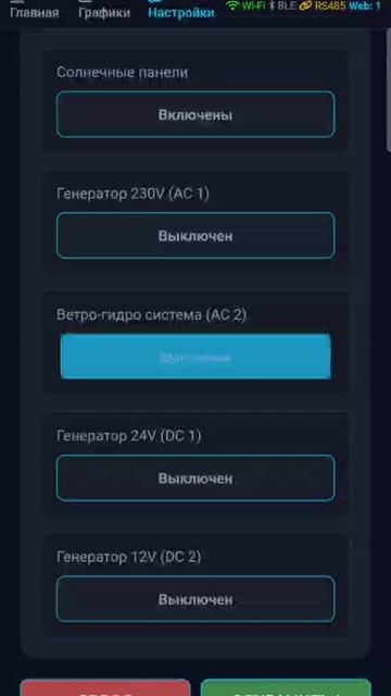 Web- интерфейс панели управления энергосистемой.