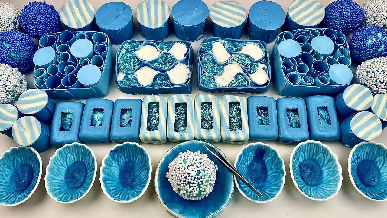 ASMR Peeling Off The Film 💙 Сrushing Soap Boxes With Starch 💙 Clay Cracking Balls 🧼 Relaxing Soun