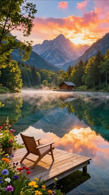 Утренний покой на озере #природа #горы #закат