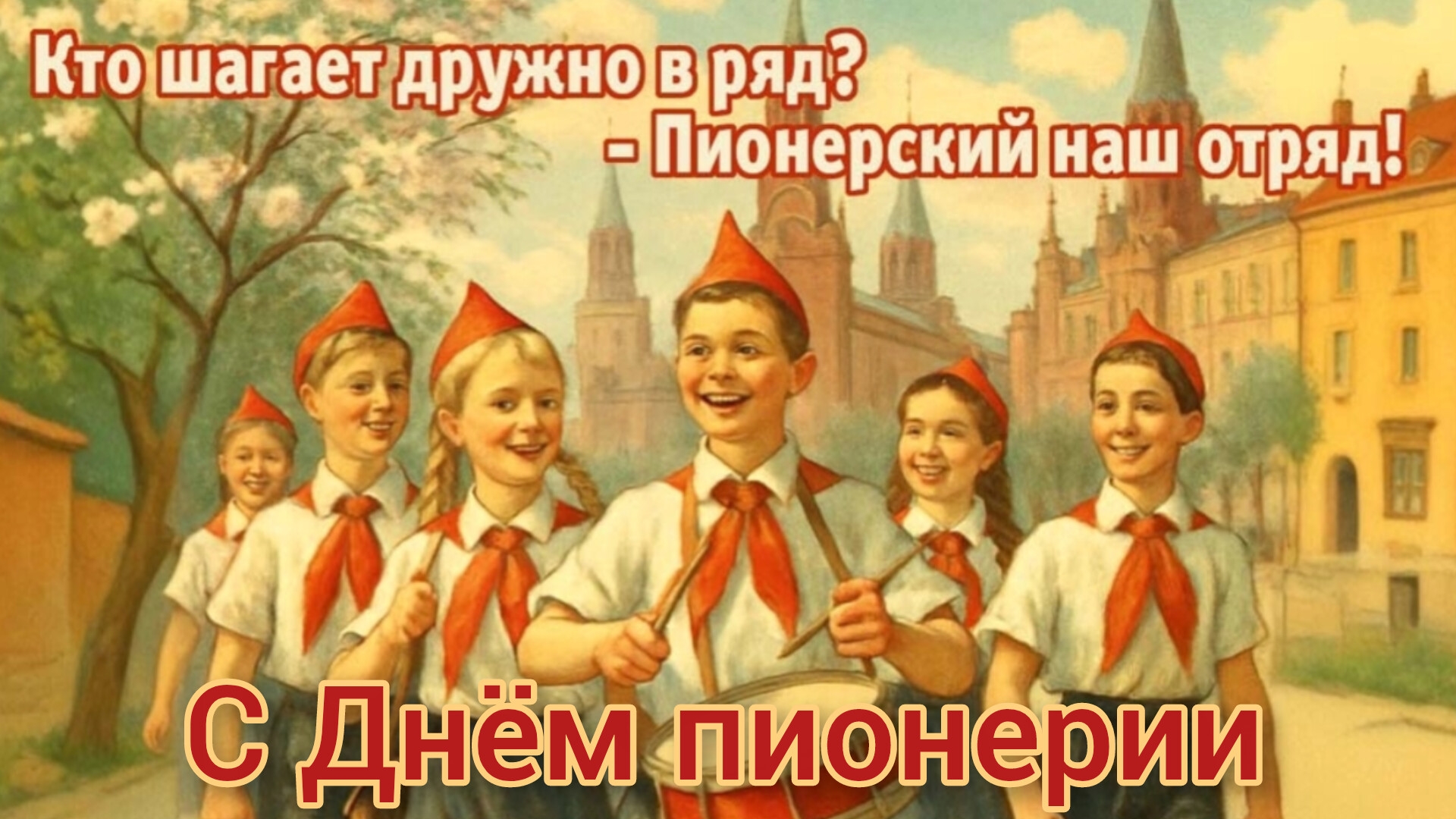 С днём Пионерии. Красивая музыкальная открытка.