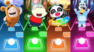 Мультик для детей. Баттл: Оддбодс, Волчонок Вулфу, БебиБас, Блуи. Tiles Hop