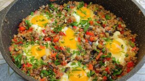 Вкусный Завтрак или Ужин за 5 минут! Беру фарш и яйца, получается вкусный и сытный ЗАВТРАК!