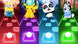 Мультик для детей. Баттл: Миньоны, Пикачу, БебиБас, Блуи. Tiles Hop