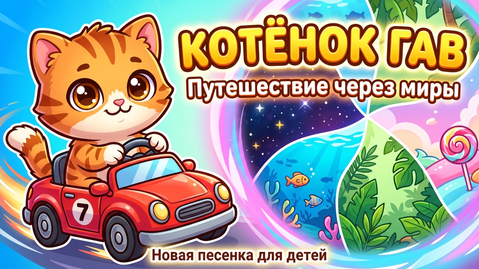 Детская песня. Мультфильм. Мультик. Котенок Гав. Машинка.
