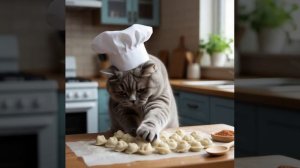 Котик лепит пельмени 🥟💗😍