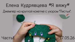Вяжу джемпер на круглой кокетке с узором «Листья» 🌿