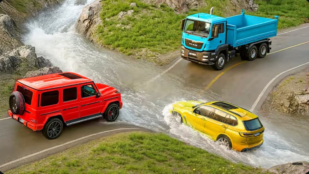 Автомобили против быстрой реки: Безумный челлендж в BeamNG Drive!