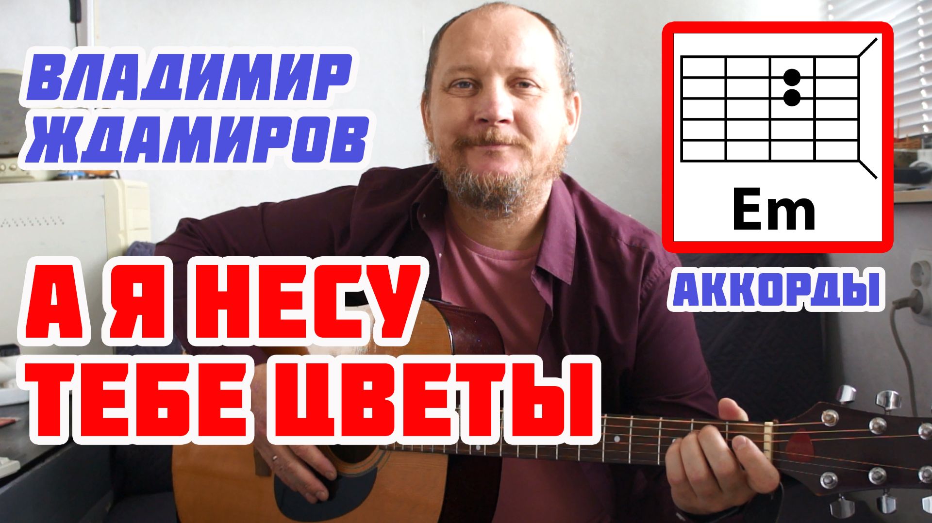 А Я НЕСУ ТЕБЕ ЦВЕТЫ - ВЛАДИМИР ЖДАМИРОВ (АККОРДЫ БЕЗ БАРРЭ И ТЕКСТ) ПРОСТАЯ ПЕСНЯ НА ГИТАРЕ (РАЗБОР)