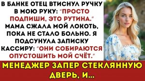 В банке мой отец пытался заставить меня подписать всё, но менеджер прочитал записку, которую я