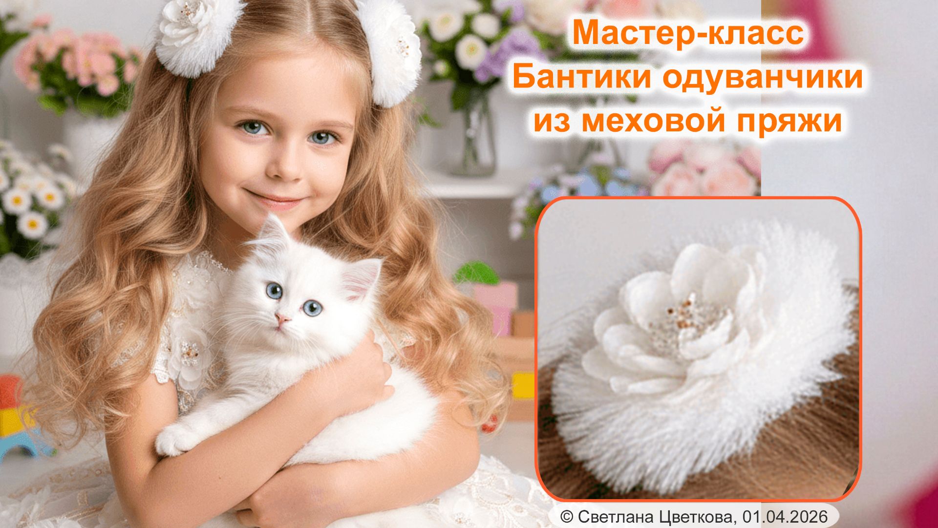Пушистые одуванчики. Нежный МК по бантикам из меховой пряжи.