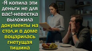 -Я копила эти деньги не для вас!- невестка выложила документы на стол, и в доме воцарилась  тишина
