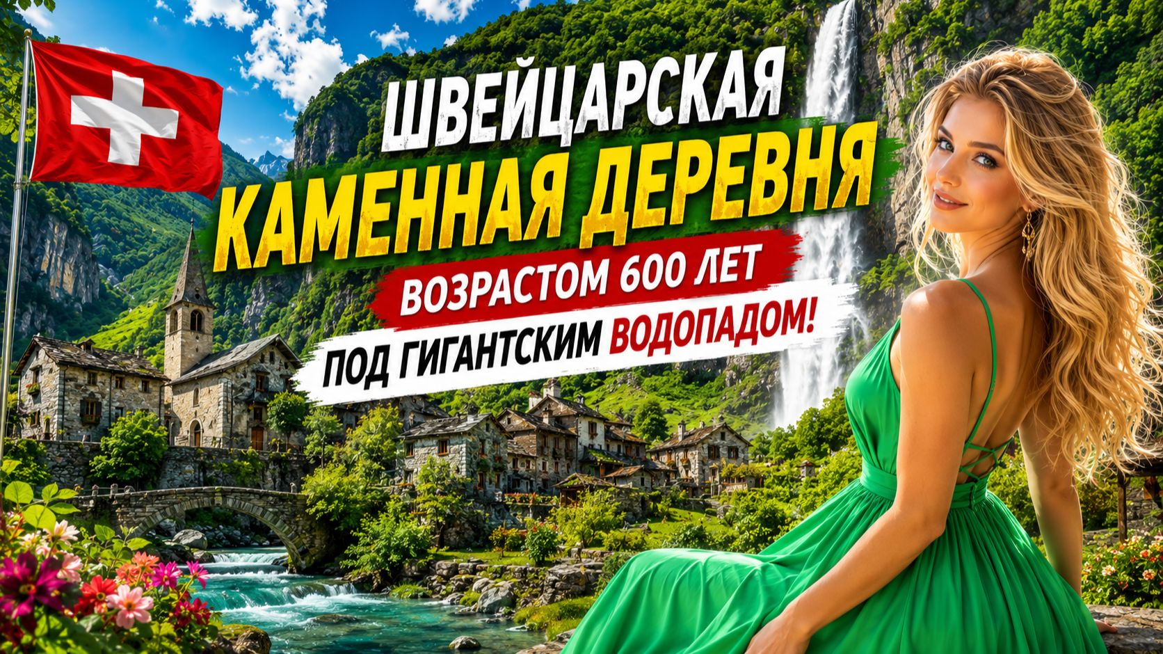 Швейцарская каменная деревня возрастом 600 лет под водопадом!