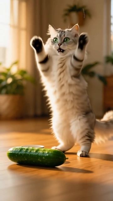 Легендарный скример всех кошачьих 🥒  #KittyAi  #коты  #мемы #юмор