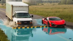Автомобили против водяных ям на дороге: Безумный челлендж #2 в BeamNG Drive!