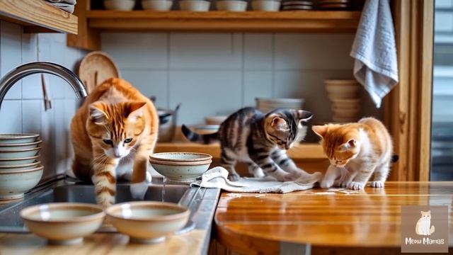 Кошка-мама подстригает шерсть на ферме и вяжет шапочку тигра для котят дома 🐾🎩🐯 смотреть онлайн