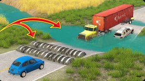 Автомобили против лежачих полицейских, ям на дороге и глубокой воды — BeamNG Drive — 🔥
