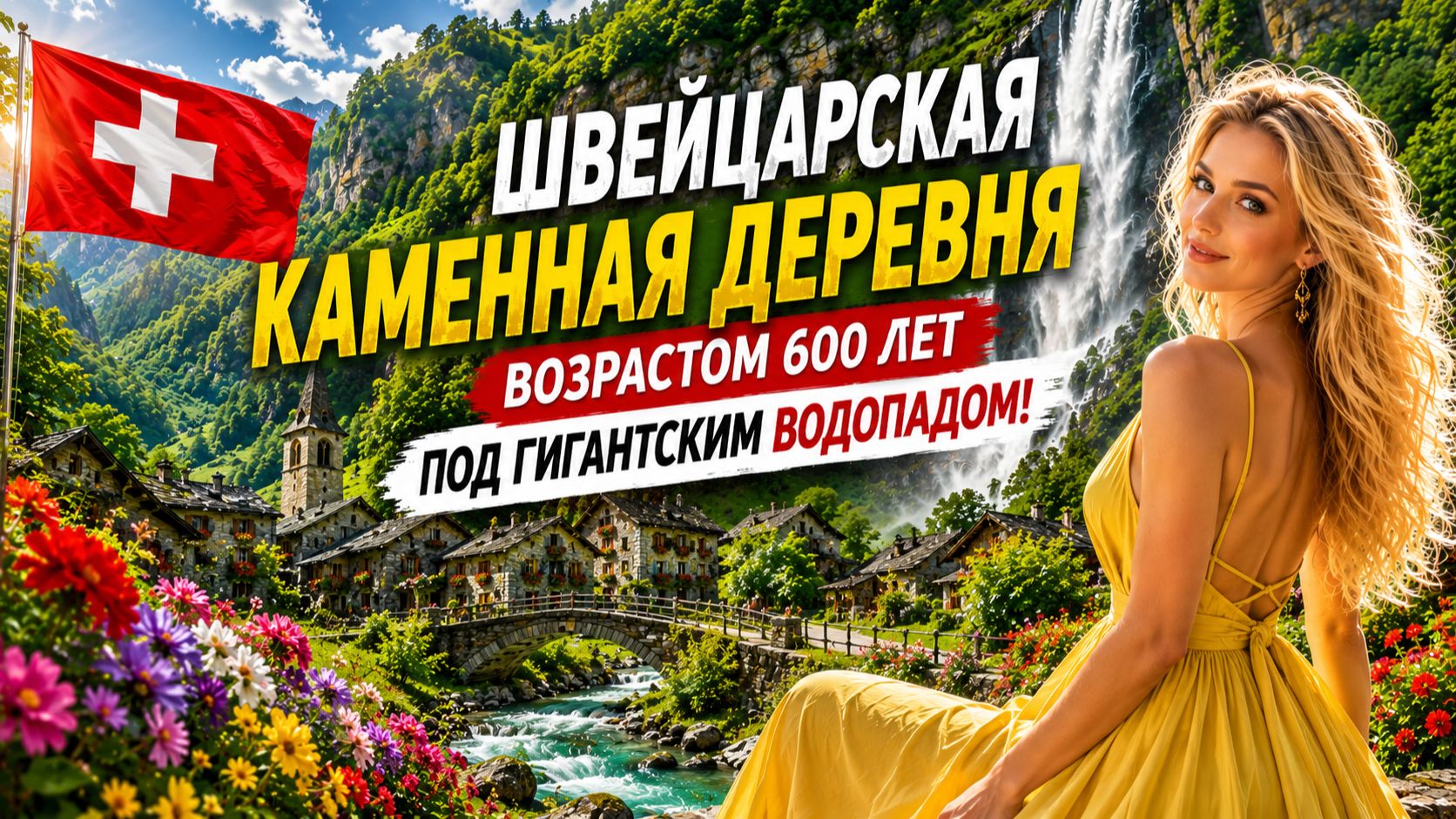 Швейцарская каменная деревня возрастом 600 лет под водопадом!