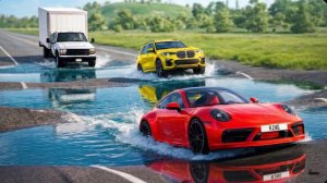 Автомобили против водяных ям на дороге: Безумный челлендж #4 в BeamNG Drive!