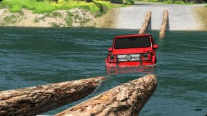 Машины против разрушенного моста из брёвен – BeamNG.Drive