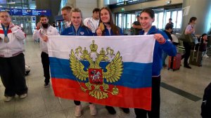 Во Внуково встретили триумфаторов Чемпионата Европы по самбо в Грузии.