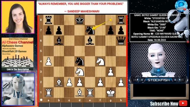 «Stockfish15разыгрываетжертвуферзявГамбитеБотез“против АлександрыБотез АлександраБотез _ Stockfish»р