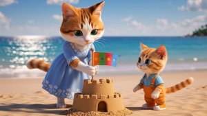 Весёлое пляжное приключение мамы-кошки и котёнка | Милая и согревающая анимированная история
