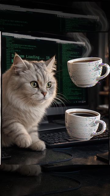 Когда кофе нужен настолько сильно, что удваиваешь его силой мысли 🐈🛸  #KittyAi  #смешныекоты
