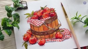 Рисуем акварелью корзину с яблоками