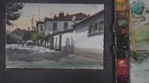 Как нарисовать акварелью залитую солнцем улицу