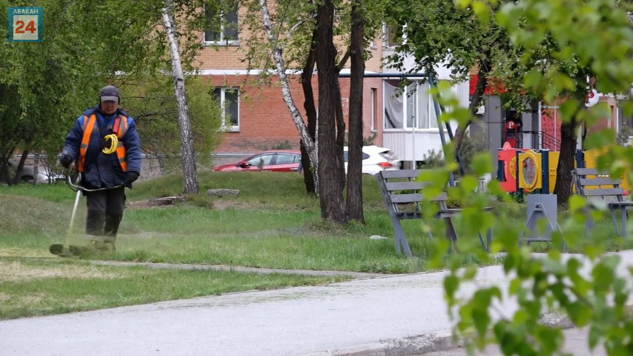 Ландшафтный порядок на улицах наводит столица Хакасии:косари и техника убирают лишнюю растительность