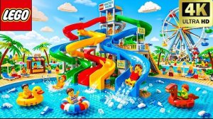 Я построил гигантский бассейн из конструктора LEGO с потрясающими водными горками! | Забавный мульт