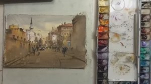 Как нарисовать городской пейзаж акварелью